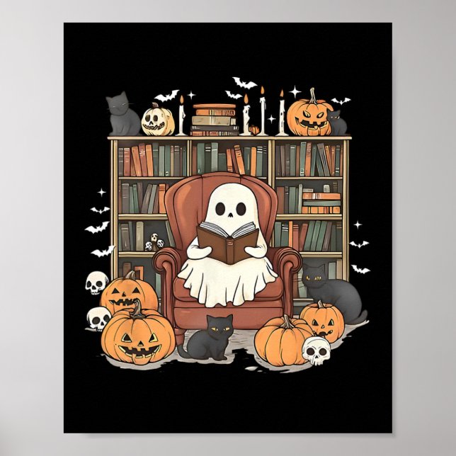 Ghost Library Halloween Book Reading Books Lover T Poster (Front)