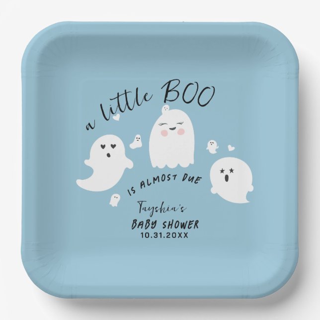 Ghost Little Boo Boy Halloween Baby Shower Paper Plate (Front)
