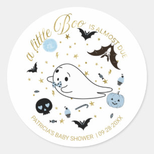 Ghost Little Boo Halloween Boy Baby Shower Classic Round Sticker