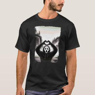 Ghost Mask Heart Hands in Wilderness Halloween Art T-Shirt