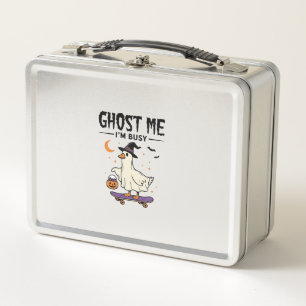 Ghost Me Im Busy Halloween Goose Skateboard Metal Lunch Box
