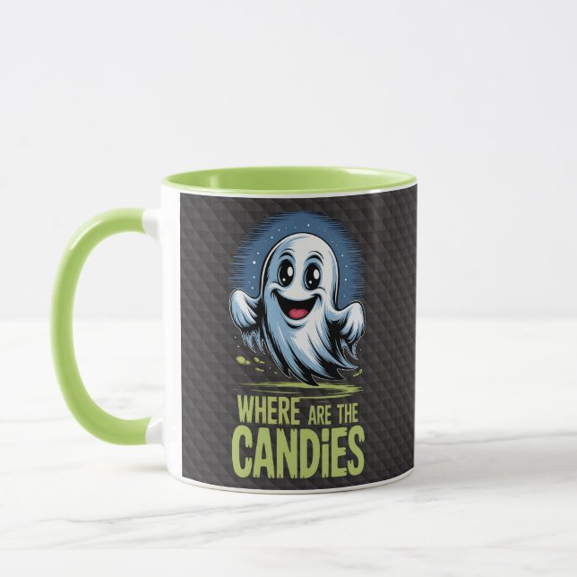 Ghost Mignon Halloween "Where Are The Candies" Mug (Left)