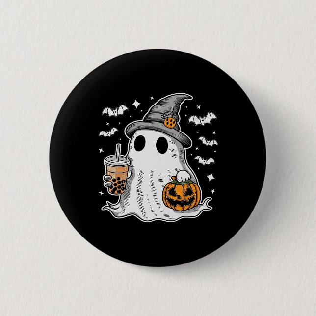 Ghost Milktea Ghost Drinking Bubble Tea  6 Cm Round Badge (Front)