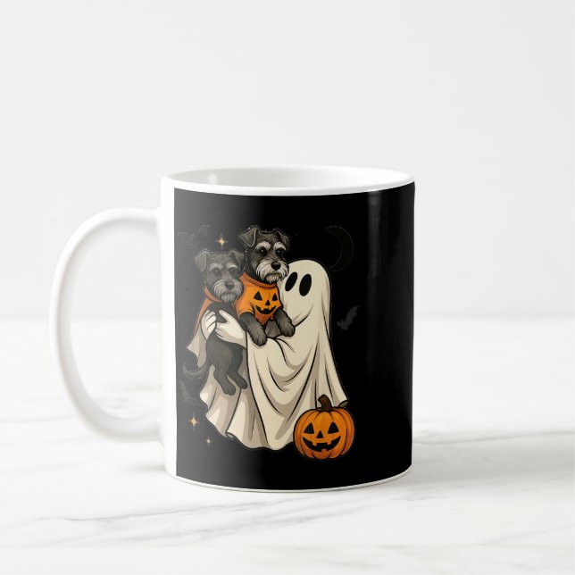 Ghost Miniature Schnauzer Dog Halloween Coffee Mug (Left)