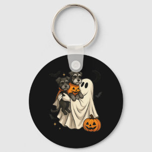 Ghost Miniature Schnauzer Dog Halloween Key Ring