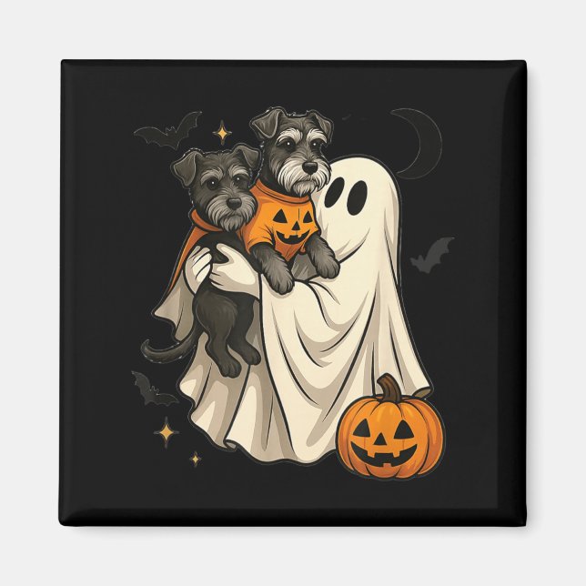 Ghost Miniature Schnauzer Dog Halloween Magnet (Front)