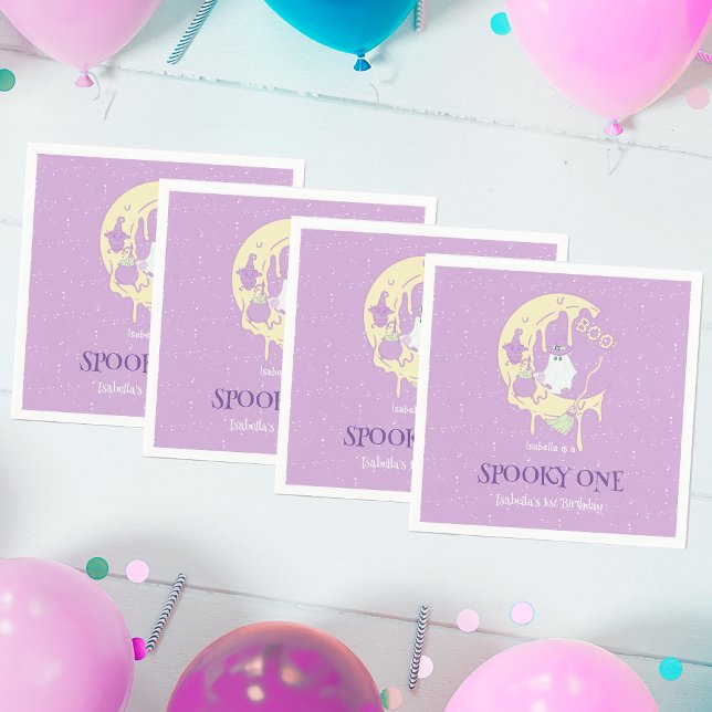 Ghost Moon Cute Spooky One Halloween 1st Birthday Napkin (Creator Uploaded)