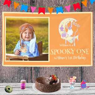 Ghost Moon Spooky One Boy 1st Birthday Halloween Banner