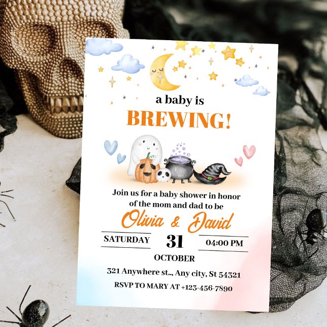 Ghost, Moonlit Sky,Whimsical Halloween Baby Shower Invitation (Creator Uploaded)