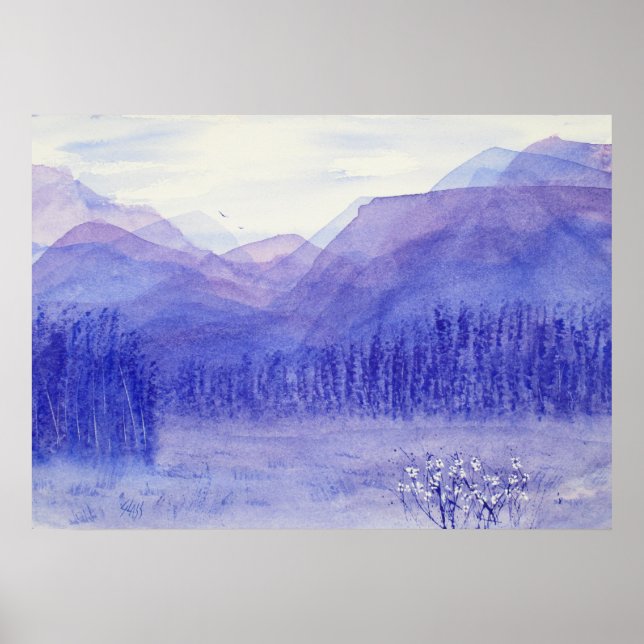 Ghost Mountains Valley Watercolor Landscape Poster (Front)