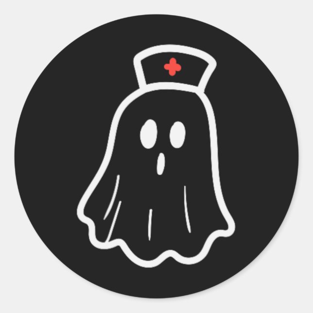 Ghost Nurse Halloween Costume Retro Fall Scrub Top Classic Round Sticker (Front)