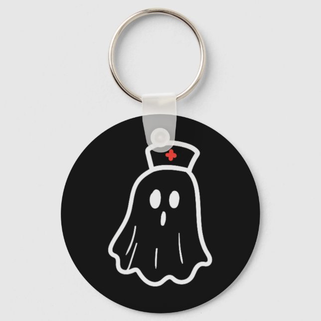 Ghost Nurse Halloween Costume Retro Fall Scrub Top Key Ring (Front)