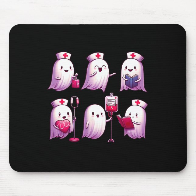 Ghost Nurse Halloween Crew Funny Scrub Er Rn Nursi Mouse Pad (Front)