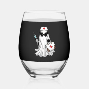Ghost Nurse Halloween Stemless Wine Glass