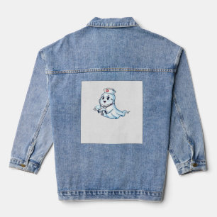 Ghost Nurse  Spookily Caring and Whimsically Haunt Denim Jacket