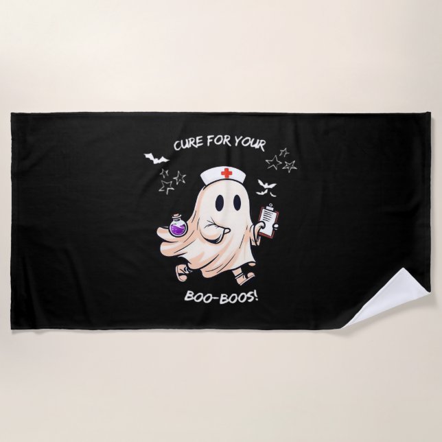 Ghost Nurse with Magical Potion – Cure for Your Bo Beach Towel (Front)