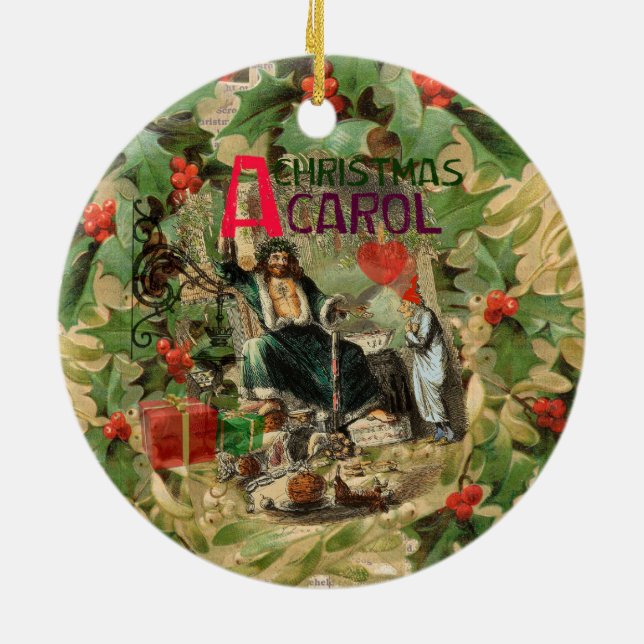 Ghost of Christmas Present Illustration Scrooge Ceramic Tree Decoration (Back)