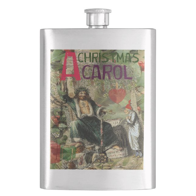 Ghost of Christmas Present Illustration Scrooge Hip Flask (Front)
