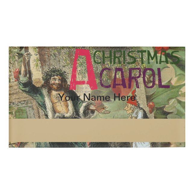 Ghost of Christmas Present Illustration Scrooge Name Tag (Front)