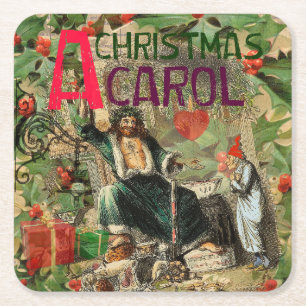 Ghost of Christmas Present Illustration Scrooge Square Paper Coaster
