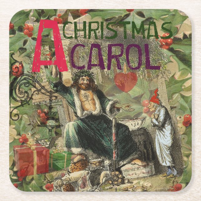 Ghost of Christmas Present Illustration Scrooge Square Paper Coaster (Front)
