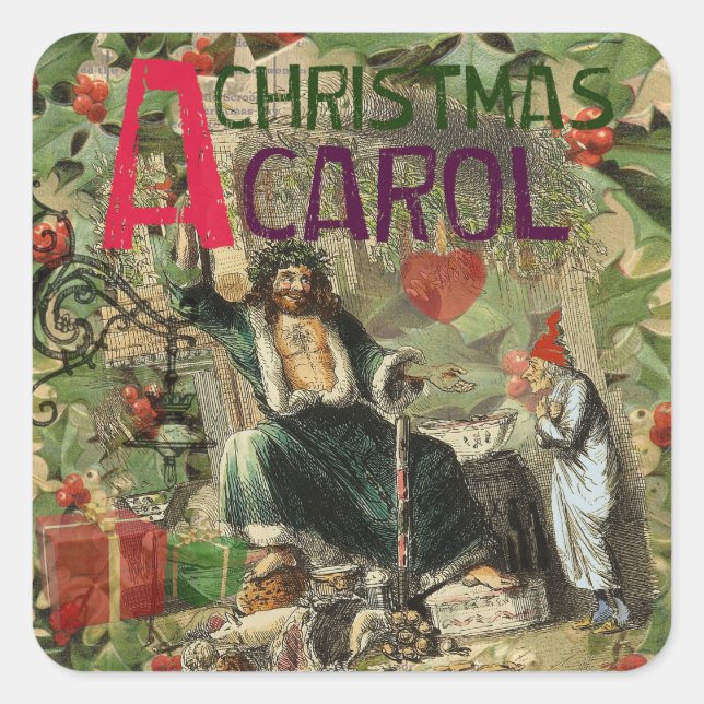 Ghost of Christmas Present Illustration Scrooge Square Sticker (Front)