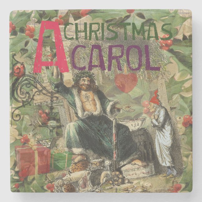Ghost of Christmas Present Illustration Scrooge Stone Coaster (Front)