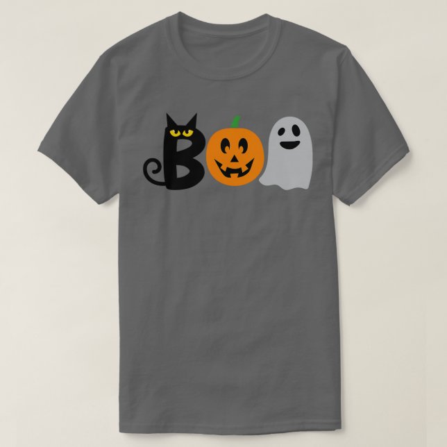 ghost of disapproval grey halloween with black cat T-Shirt (Design Front)
