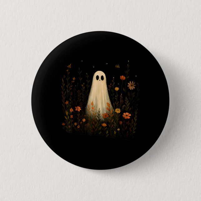 Ghost On A Flower Meadow Halloween Fall Design 6 Cm Round Badge (Front)