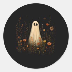 Ghost On A Flower Meadow Halloween Fall Design Classic Round Sticker