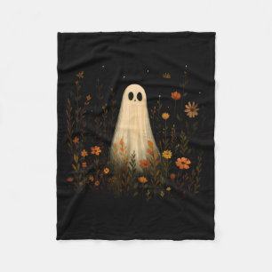Ghost On A Flower Meadow Halloween Fall Design Fleece Blanket
