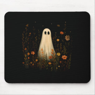 Ghost On A Flower Meadow Halloween Fall Design Mouse Pad
