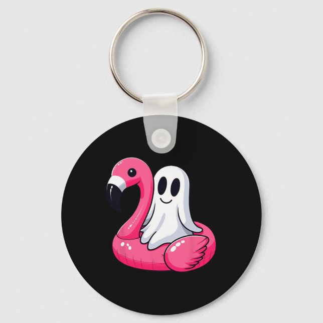 Ghost On A Pool Funny Spooky Summer Summerween Hal Key Ring (Front)
