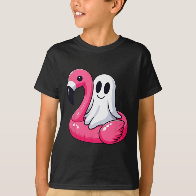 Ghost On A Pool Funny Spooky Summer Summerween Hal T-Shirt (Front)