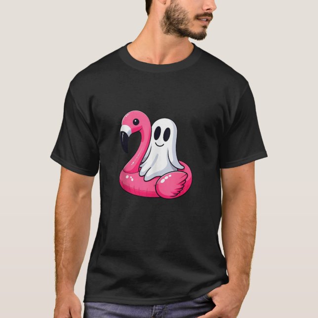 Ghost On A Pool Funny Spooky Summer Summerween Hal T-Shirt (Front)