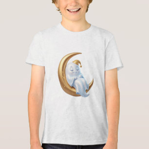Ghost on Crescent Moon Magical Halloween Design Tri-Blend Shirt