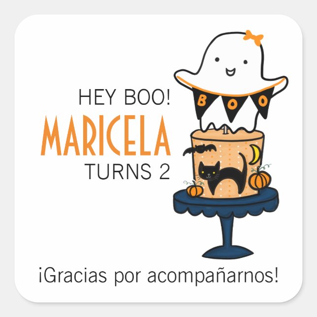 Ghost on Halloween Cake Square Sticker (Front)