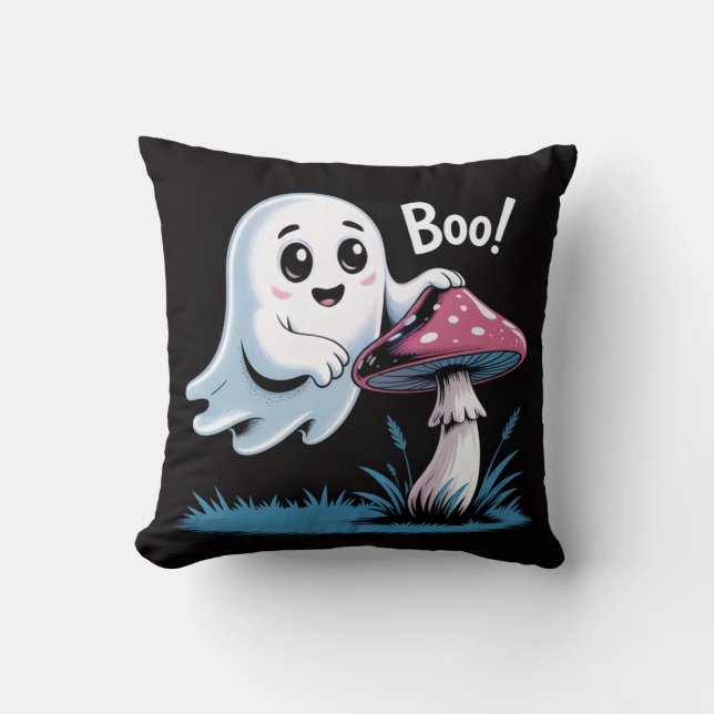 Ghost on Mushroom Cushion – Cute Spooky  (Front)