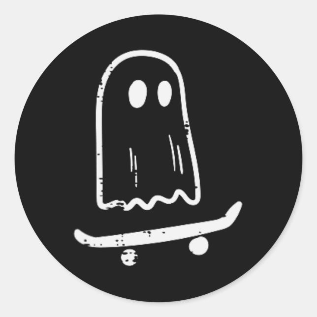 Ghost On Skateboard Fun Retro Halloween Costume Bo Classic Round Sticker (Front)