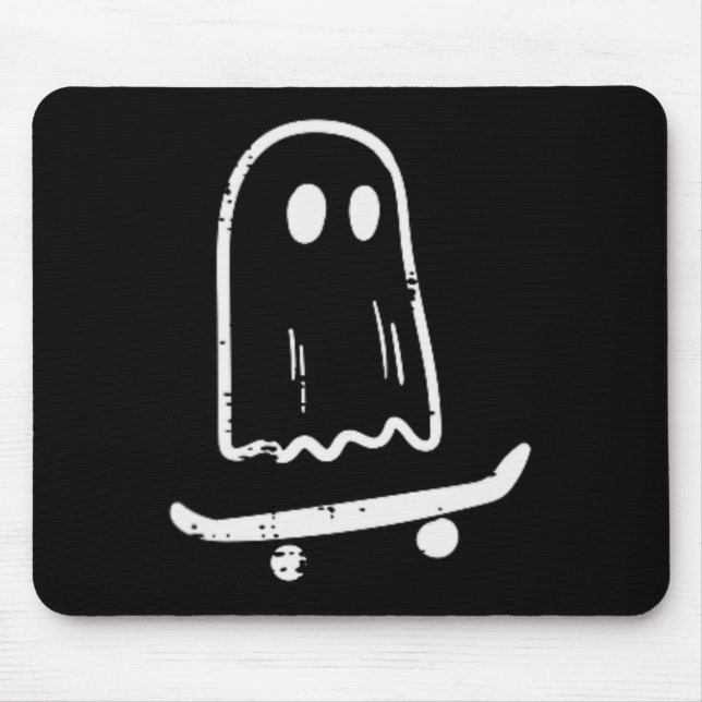 Ghost On Skateboard Fun Retro Halloween Costume Bo Mouse Pad (Front)