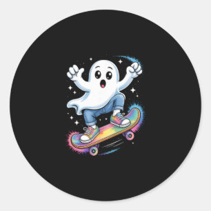 Ghost On Skateboard Funny Halloween Costume Skateb Classic Round Sticker
