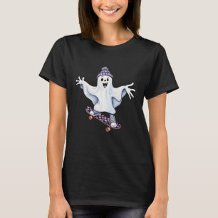 Ghost On Skateboard Funny Retro Halloween Costume T-Shirt