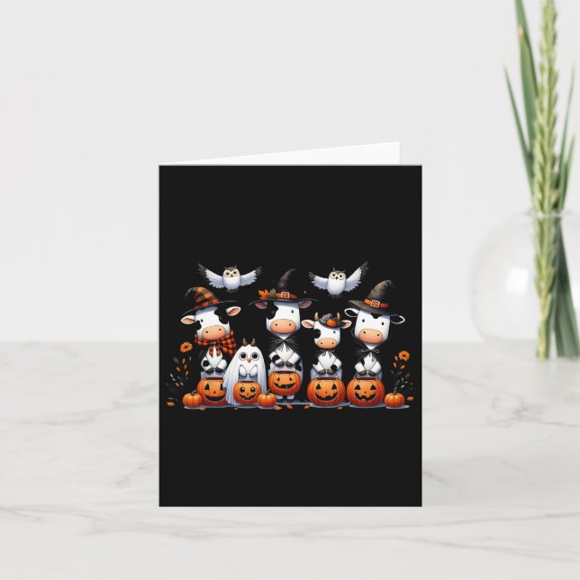 Ghost Owls Cows Halloween Animals Cow Lover Spooky Card (Front)