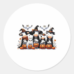 Ghost Owls Cows Halloween Animals Cow Lover Spooky Classic Round Sticker