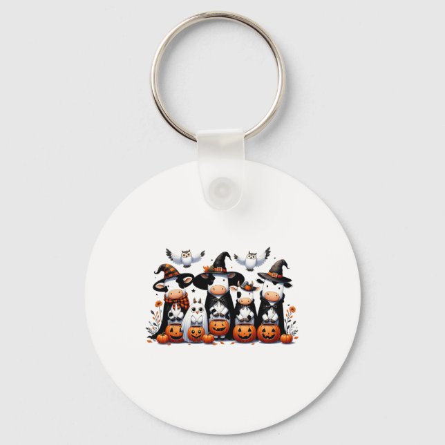Ghost Owls Cows Halloween Animals Cow Lover Spooky Key Ring (Front)