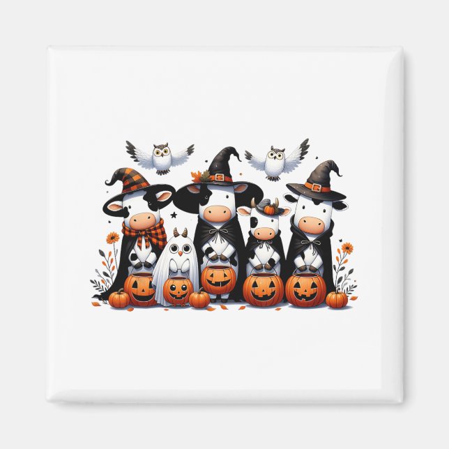 Ghost Owls Cows Halloween Animals Cow Lover Spooky Magnet (Front)