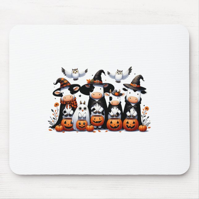 Ghost Owls Cows Halloween Animals Cow Lover Spooky Mouse Pad (Front)
