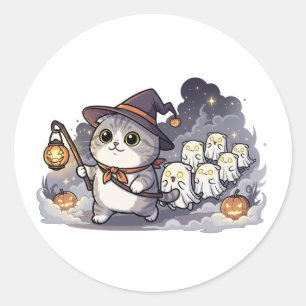 Ghost Parade Fold – Scottish Fold Cat Leading  Classic Round Sticker