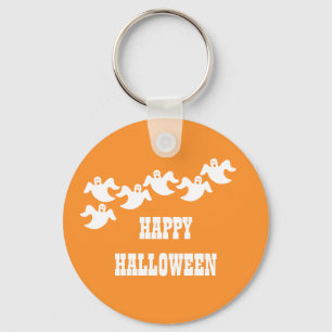 Ghost Party Halloween Keychain, Orange Key Ring