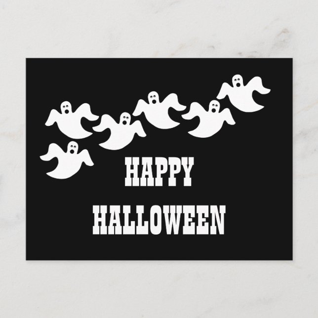 Ghost Party Halloween Postcard, Black Holiday Postcard (Front)